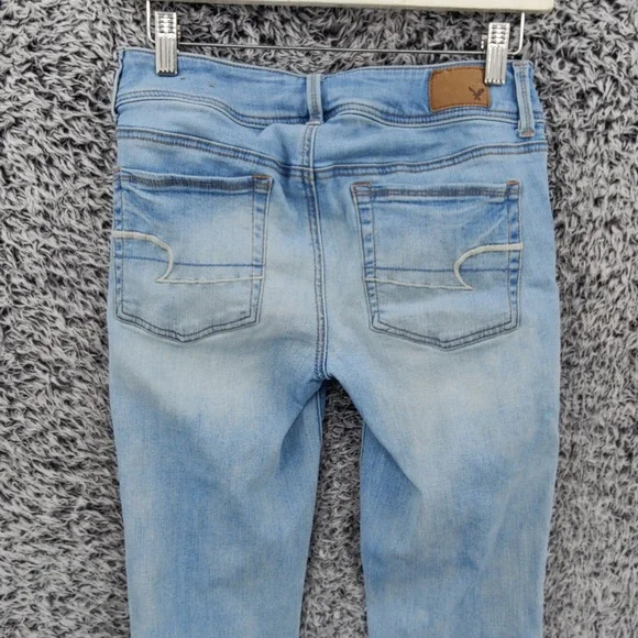 American Eagle Women Super Stretch Kick Boot Jeans 6 Light Blue Flare Denim - Picture 11 of 15